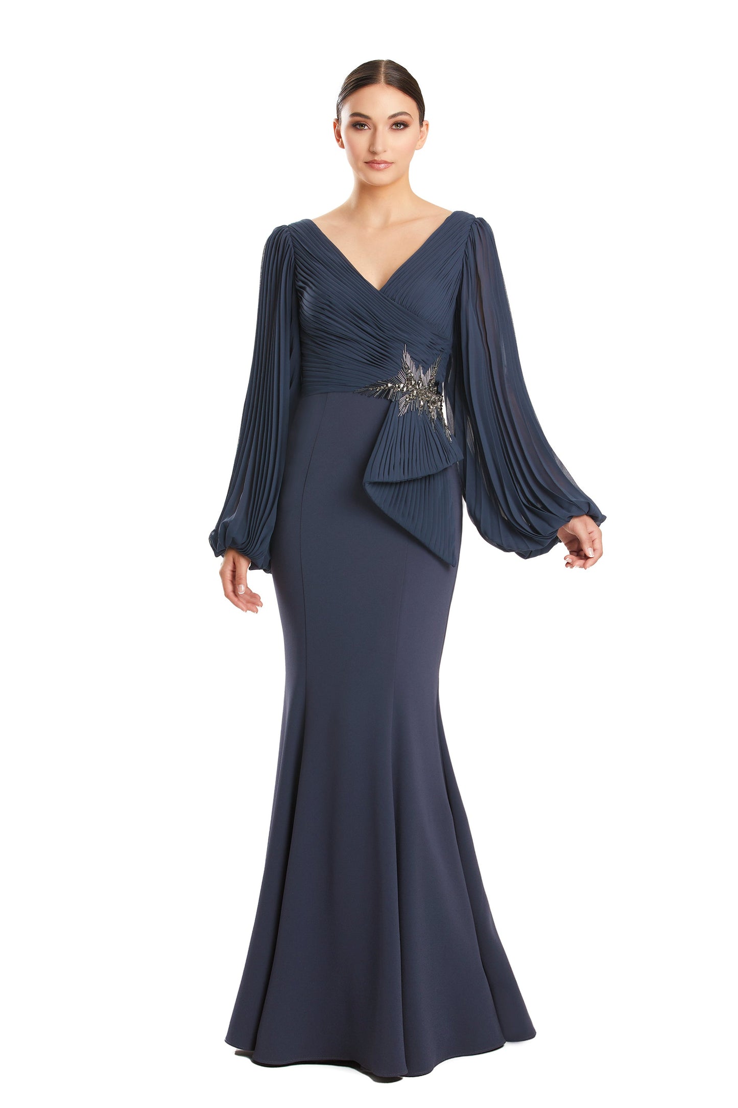 Alexander by Daymor 1886F23 Long Sleeve Formal Beaded Mermaid Dress