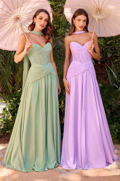 Kimberly Gown - Chiffon A-line Dress With Scarf