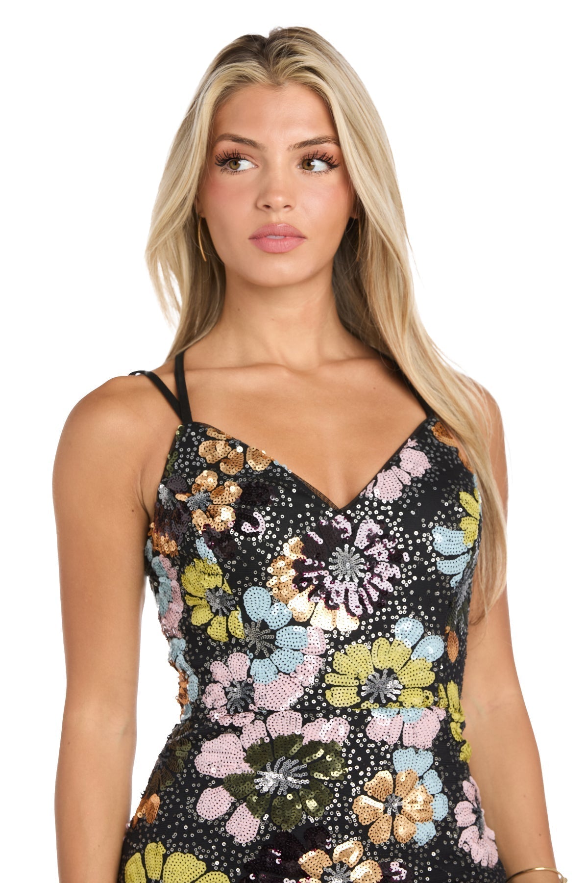 Morgan & Co 19051 Fitted Long Formal Floral Sequin Prom Dress