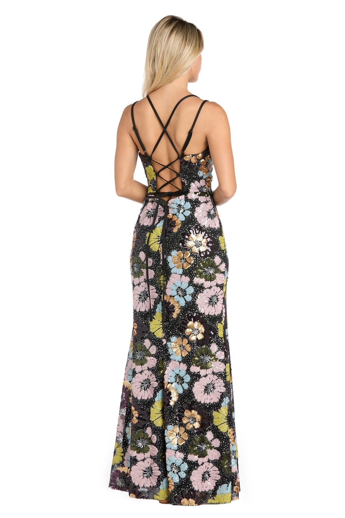 Morgan & Co 19051 Fitted Long Formal Floral Sequin Prom Dress
