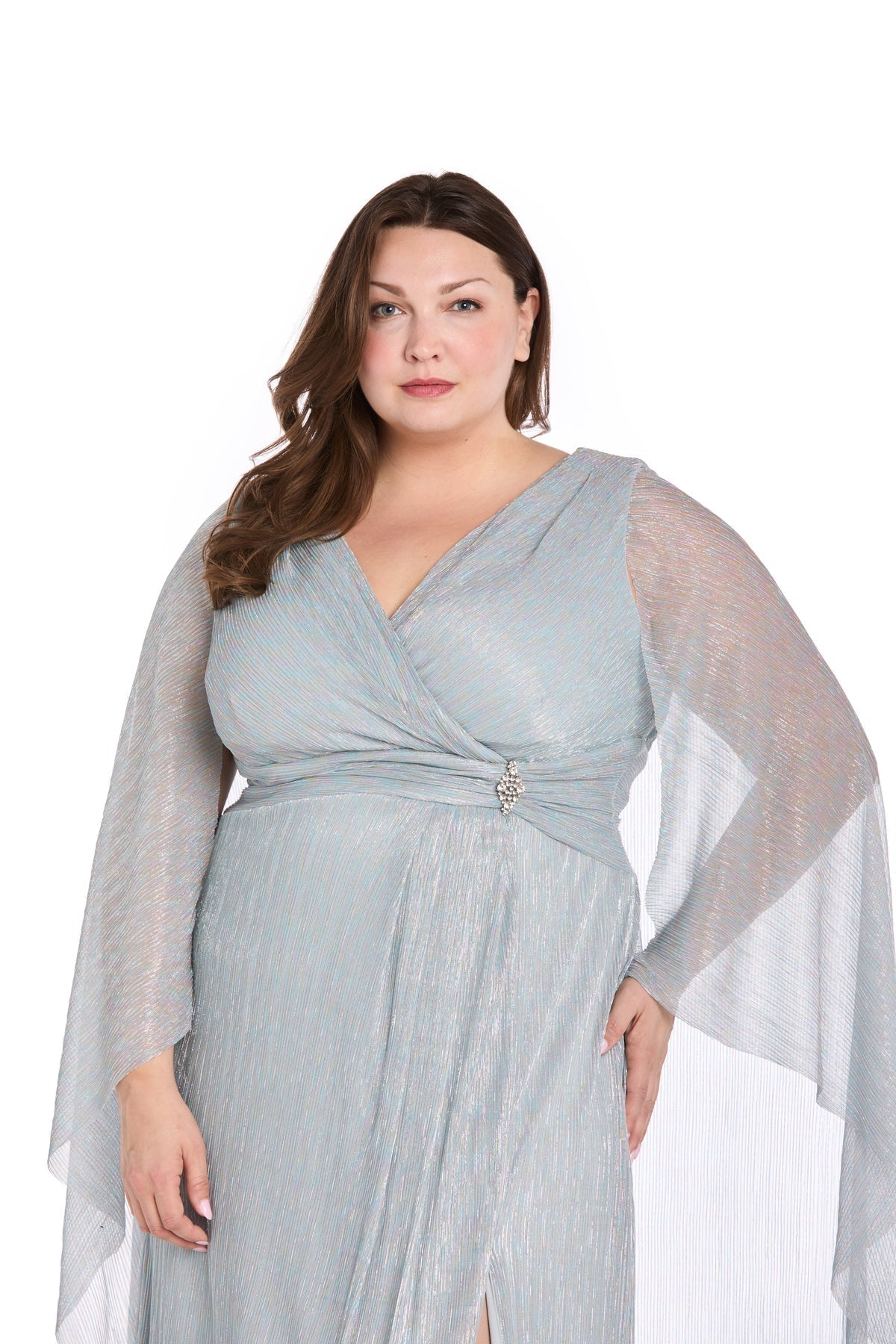 Plus Size Long Dress Formal Metallic Cape R&M Richards 1911W