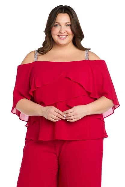 Plus Size Long Formal Pant Suit Ruffle R&M Richards 1939W