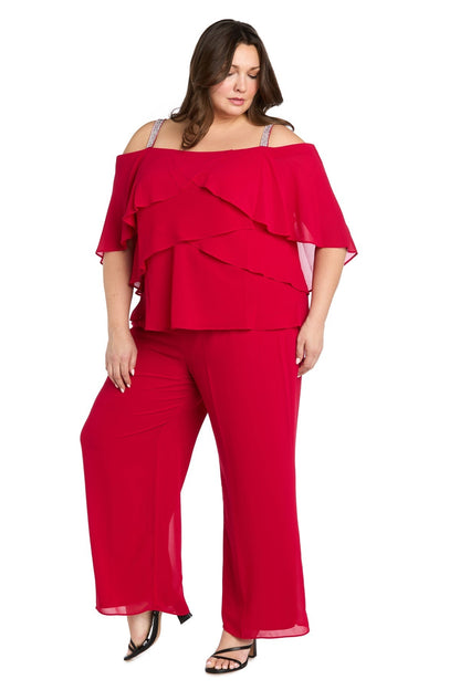 Plus Size Long Formal Pant Suit Ruffle R&M Richards 1939W