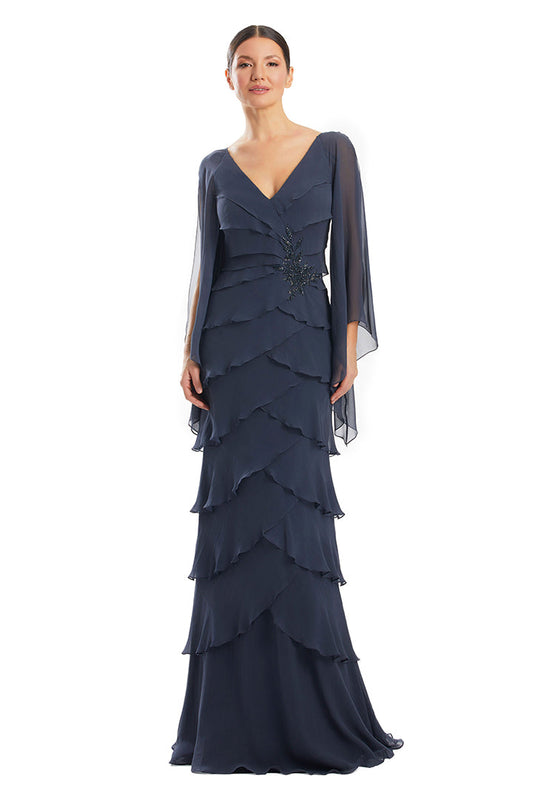 Alexander by Daymor 1957S24 Beaded Long Sleeve Formal Tiered Evening Dress