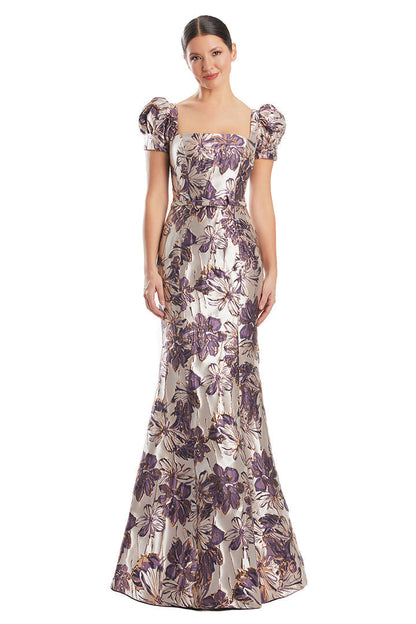Alexander by Daymor 1989S24 Metallic Long Formal Fitted Floral Evening Dress
