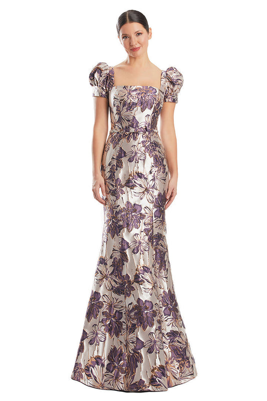 Alexander by Daymor 1989S24 Metallic Long Formal Fitted Floral Evening Dress