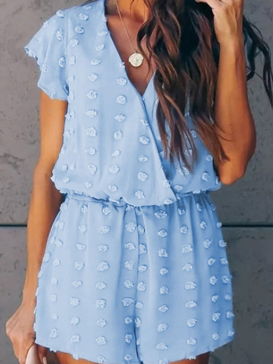 V-neck Dot Texture Pocket Romper