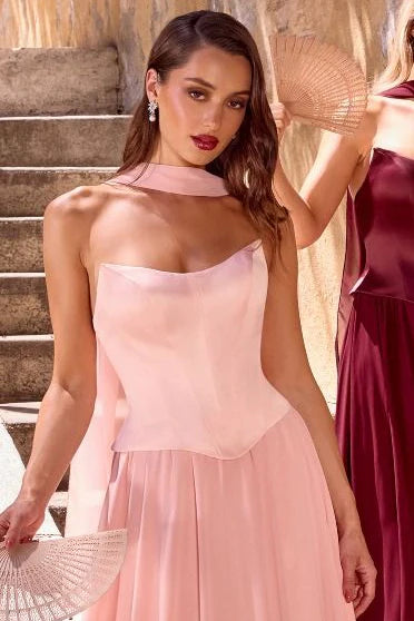 ISABELLA GOWN - STRAPLESS CHIFFON DRESS WITH SCARF