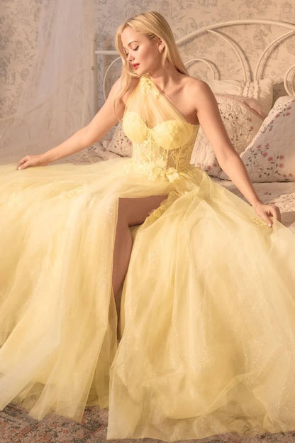 A1053 - Leila One Shoulder A-Line Tulle Gown - Andrea & Leo