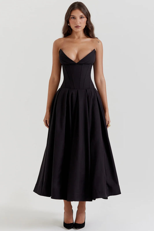 Livette - Strapless Corset Midi Dress