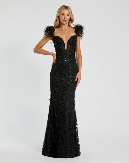 Long Fitted Feather Straps Prom Dress Fitted Feather Straps Long Prom Mac Duggal 20889