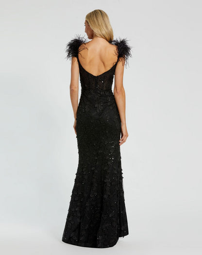 Long Fitted Feather Straps Prom Dress Fitted Feather Straps Long Prom Mac Duggal 20889