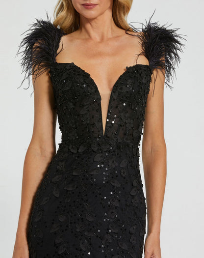 Long Fitted Feather Straps Prom Dress Fitted Feather Straps Long Prom Mac Duggal 20889