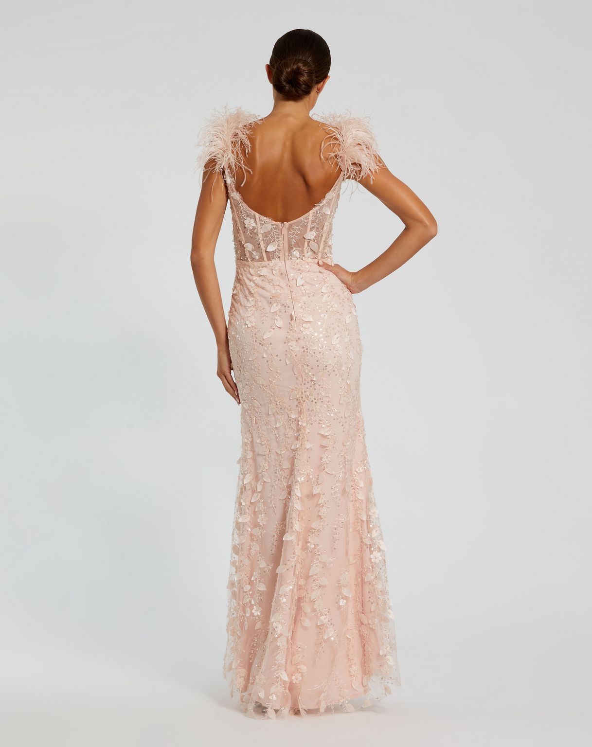 Long Fitted Feather Straps Prom Dress Fitted Feather Straps Long Prom Mac Duggal 20889