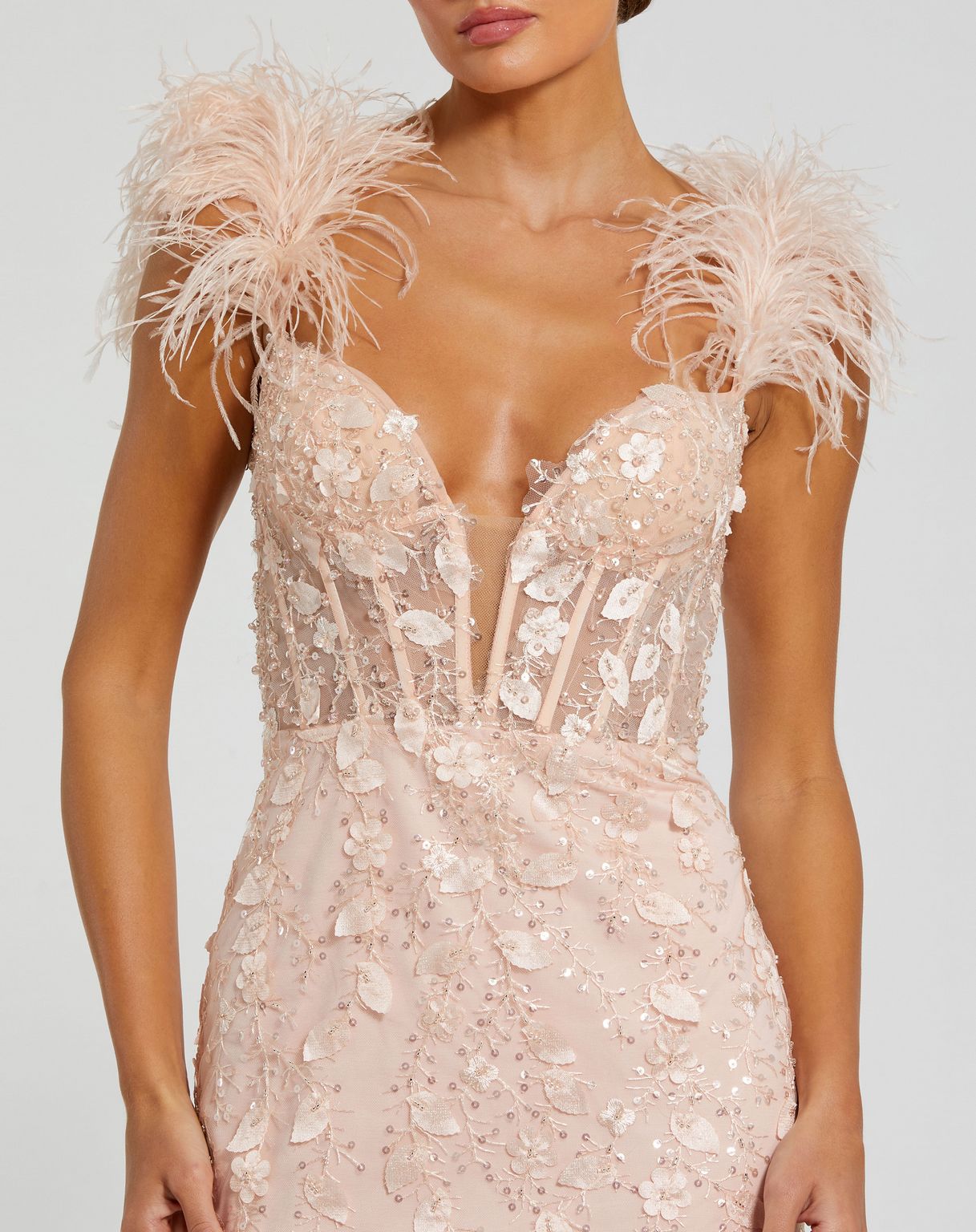 Long Fitted Feather Straps Prom Dress Fitted Feather Straps Long Prom Mac Duggal 20889