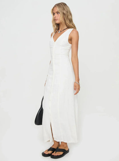 Summer Season Linen Blend Maxi Dress White