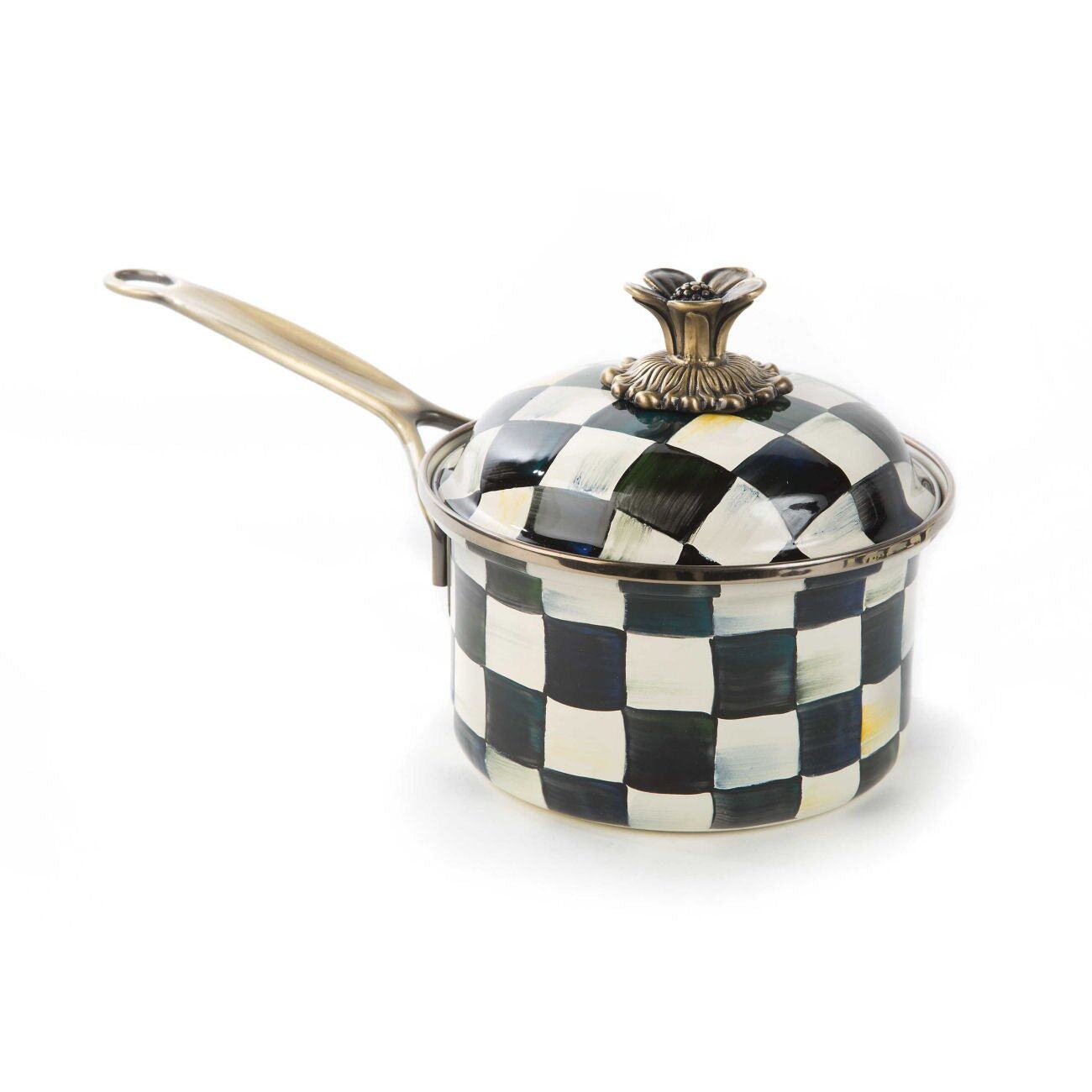 Mackenzie-Childs Courtly Check Enamel 1 Qt. Saucepan