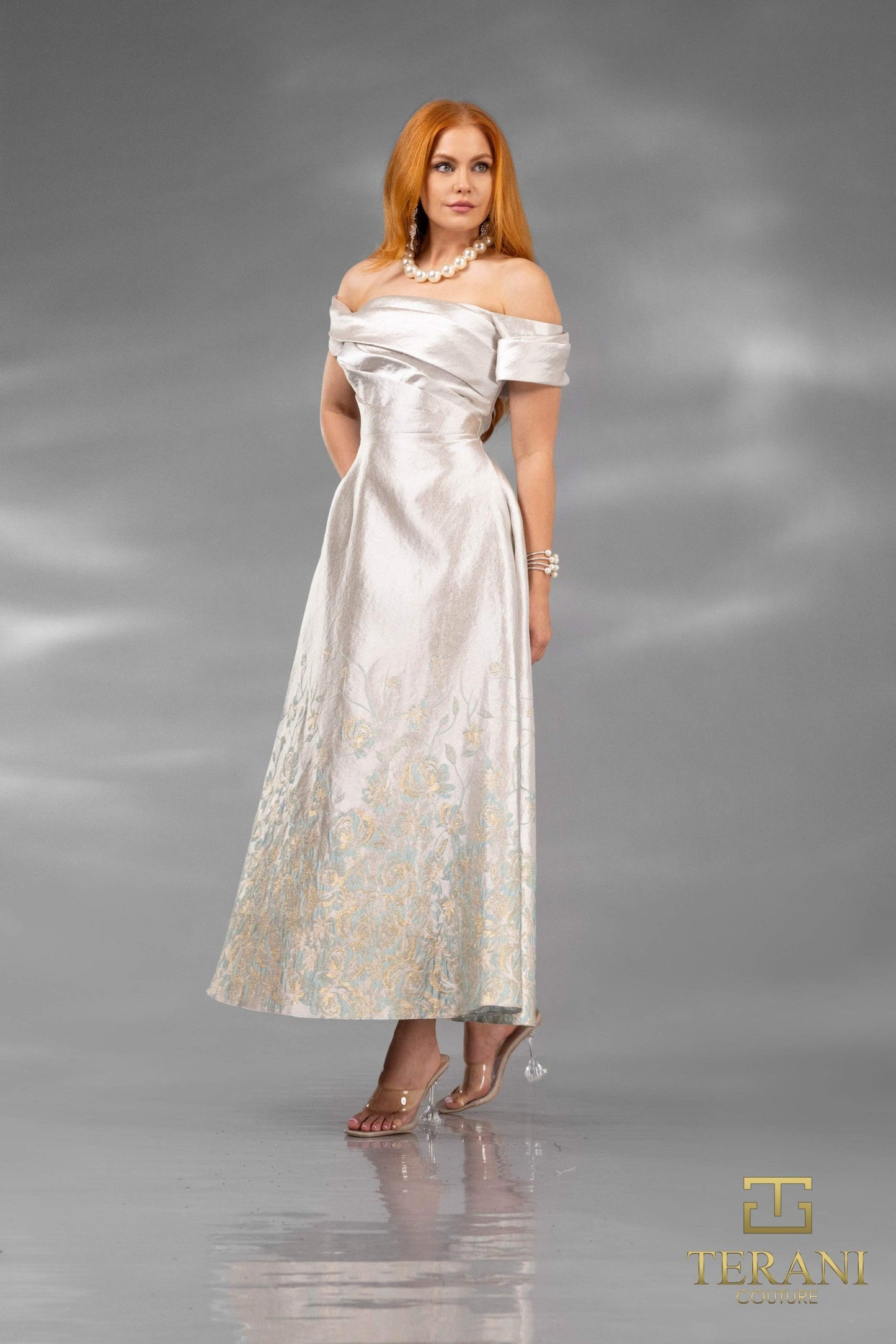 Terani Couture 252C5508 Tea Length Floral A Line Cocktail Dress