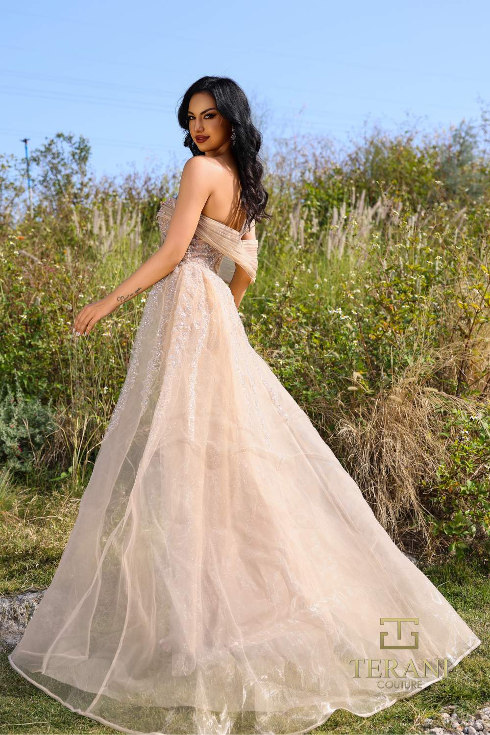 Terani Couture 252E5125 Long Evening Fitted Formal Overskirt Dress