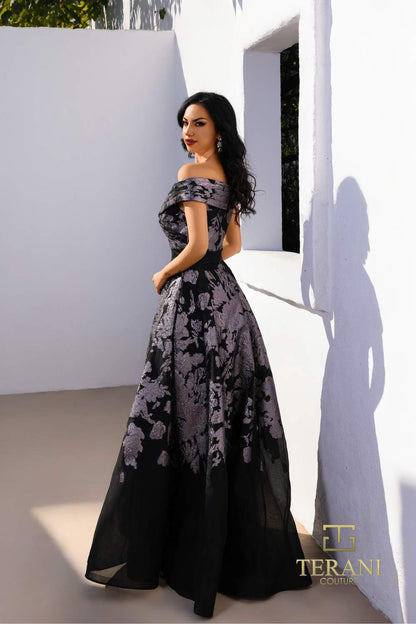 Terani Couture 252E5188 Long A Line Formal Metallic Evening Dress