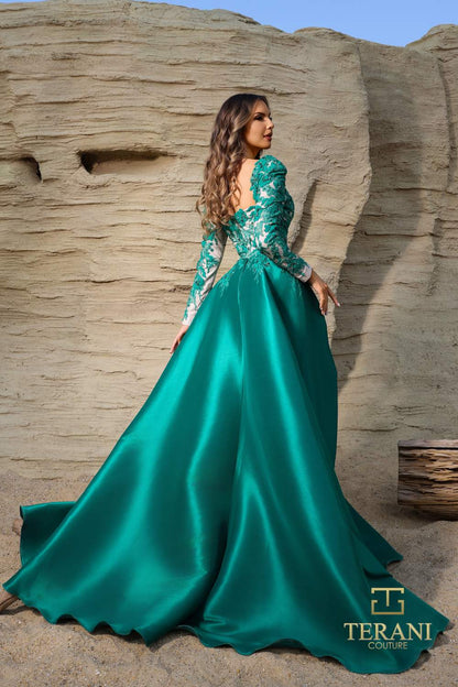 Terani Couture 252M5311 Long Sleeve Mother of the Bride Overskirt Dress