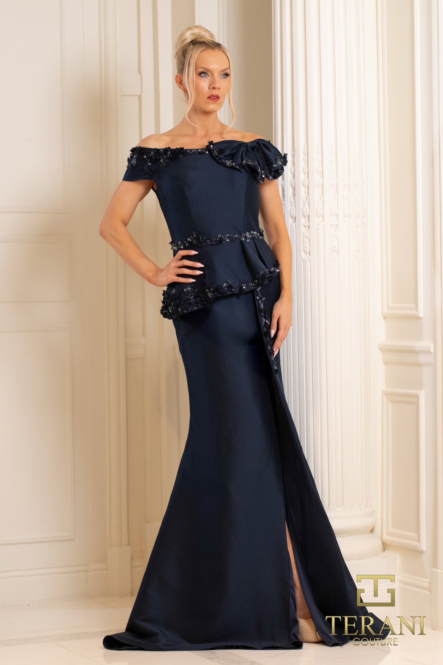Terani Couture 252M5328 Fitted Long Formal Peplum Evening Dress