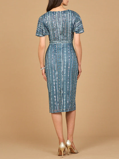 Lara Dresses 28902 Short Beaded Midi Length Mother of the Bride Dress