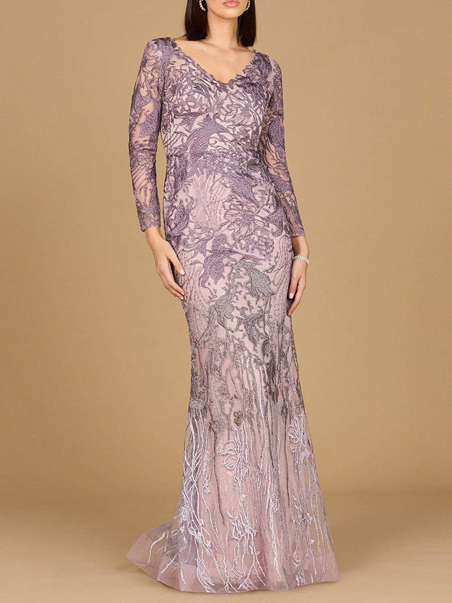 Lara Dresses 28921 Long Sleeve Formal Evening Ombre Dress