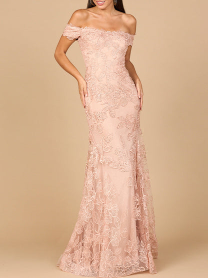 Lara Dresses 28970 Long Formal Fitted Mermaid Lace Prom Dress
