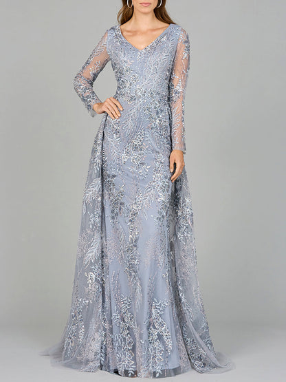 Lara Dresses 29046 Long Sleeve Formal Lace Overskirt Evening Dress