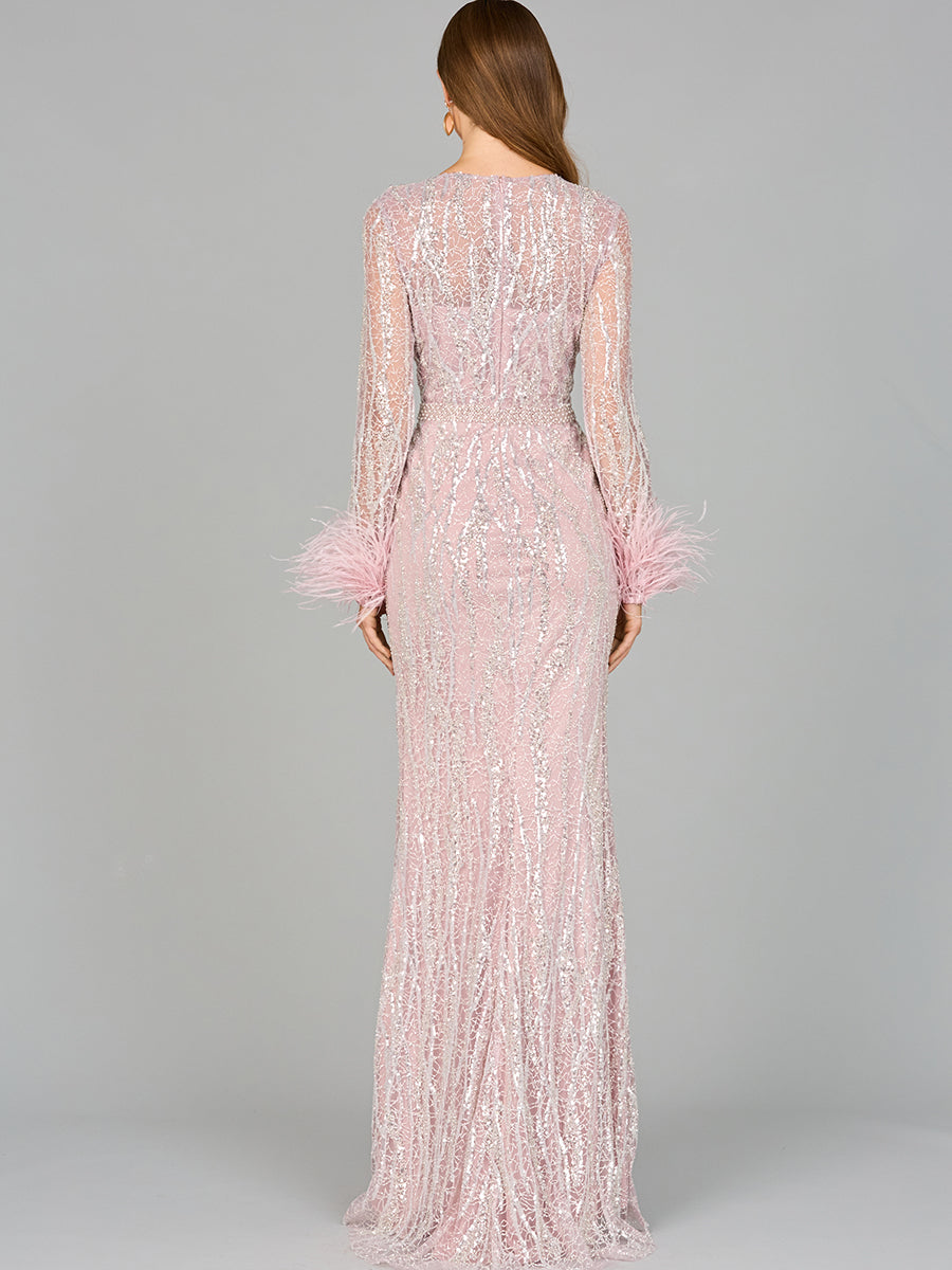Lara Dresses 29049 Long A Line Mother of the Bride Feather Dress