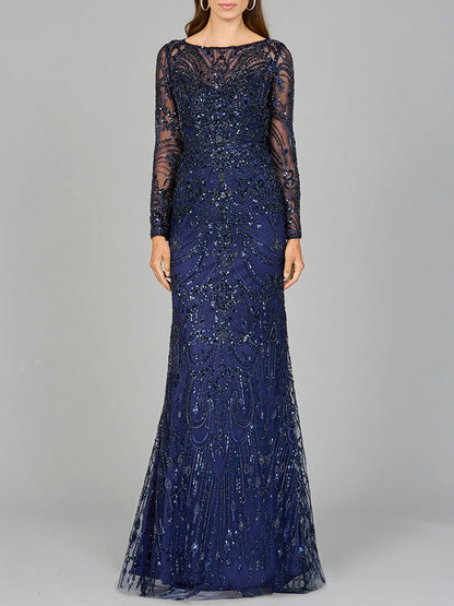 Lara Dresses 29050 Long Sleeve Formal Beaded Lace Evening Dress