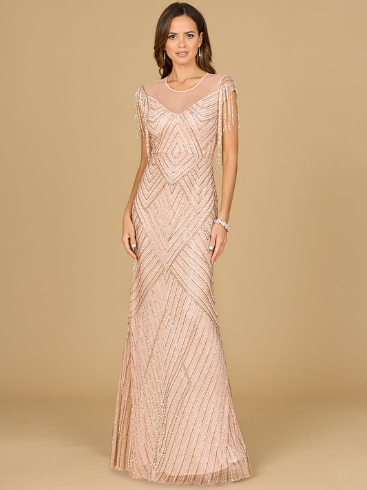 Lara Dresses 29053 Long Formal Beaded Fringe Evening Dress