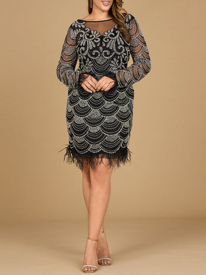 Lara Dresses 29066 Beaded Short Cocktail Long Sleeve Dress