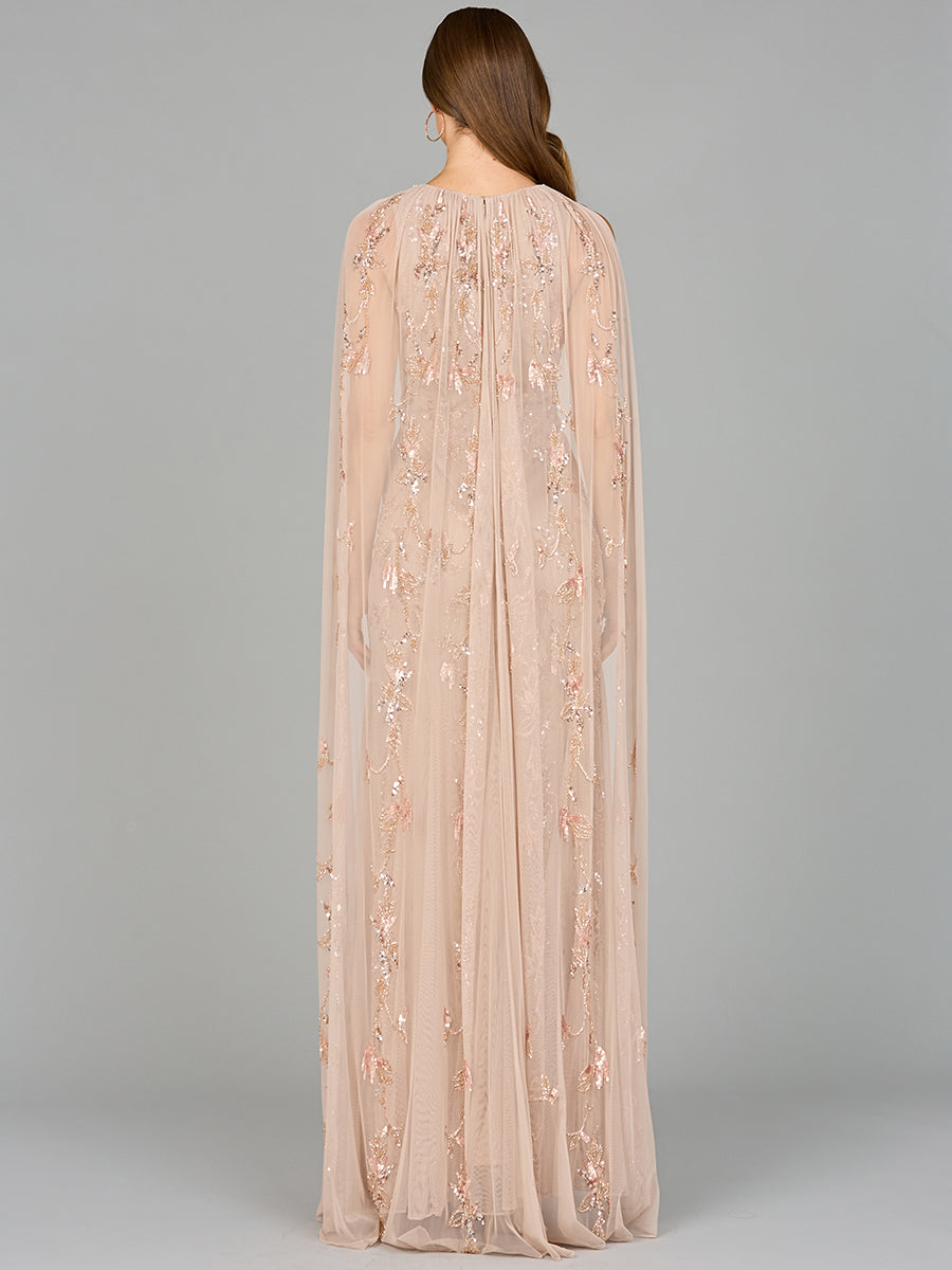 Lara Dresses 29086 Long Formal Cape Beaded Evening Dress