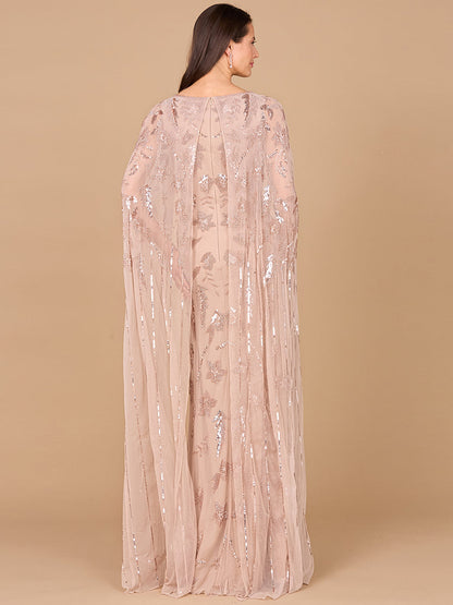 Lara Dresses 29090 Long Formal Beaded Cape Evening Dress