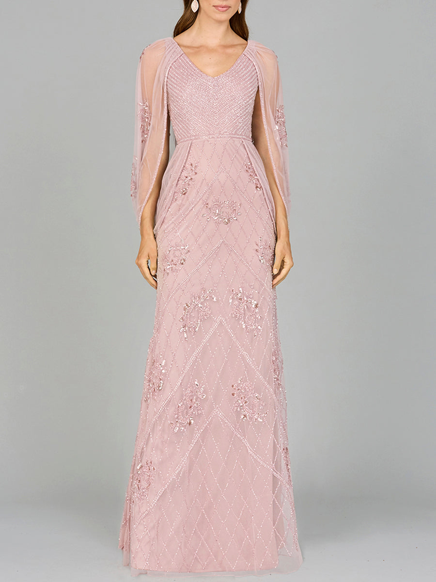 Lara Dresses 29095 Long Formal Beaded Cape Evening Dress