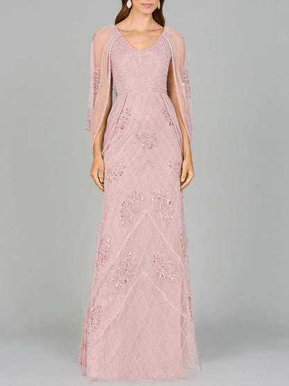 Lara Dresses 29095 Long Formal Beaded Cape Evening Dress