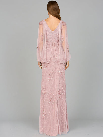Lara Dresses 29095 Long Formal Beaded Cape Evening Dress