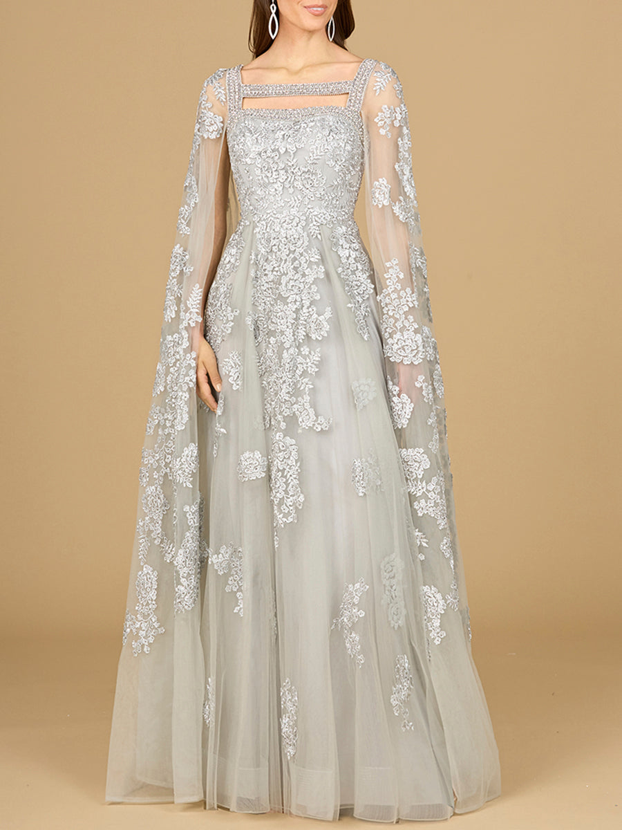 Lara Dresses 29138 Long Cape Formal Mother of the Bride Lace Dress