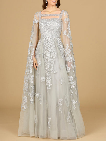 Lara Dresses 29138 Long Cape Formal Mother of the Bride Lace Dress