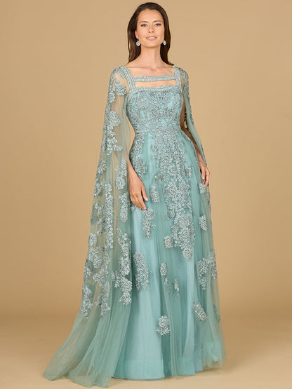 Lara Dresses 29138 Long Cape Formal Mother of the Bride Lace Dress