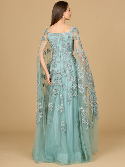 Lara Dresses 29138 Long Cape Formal Mother of the Bride Lace Dress