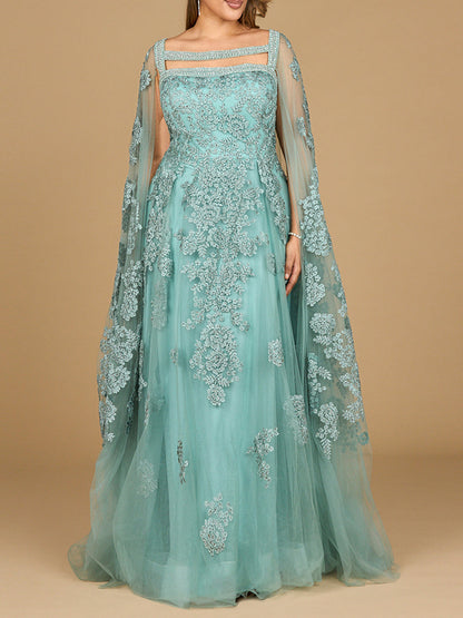 Lara Dresses 29138 Long Cape Formal Mother of the Bride Lace Dress