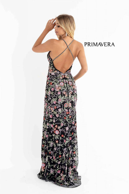 Primavera Couture 3073 Long Floral Beaded Formal Fitted Prom Dress