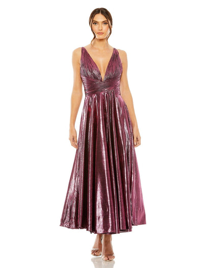 Pleated Metallic Formal Tea Length Prom Dress Metallic Pleated Tea Length Mac Duggal 30761
