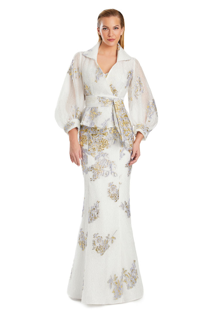 Alexander by Daymor 3088S25 Fitted Long Fornal Printed Jacket Dress