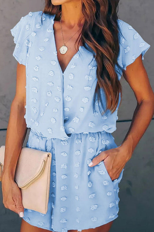 V-neck Dot Texture Pocket Romper