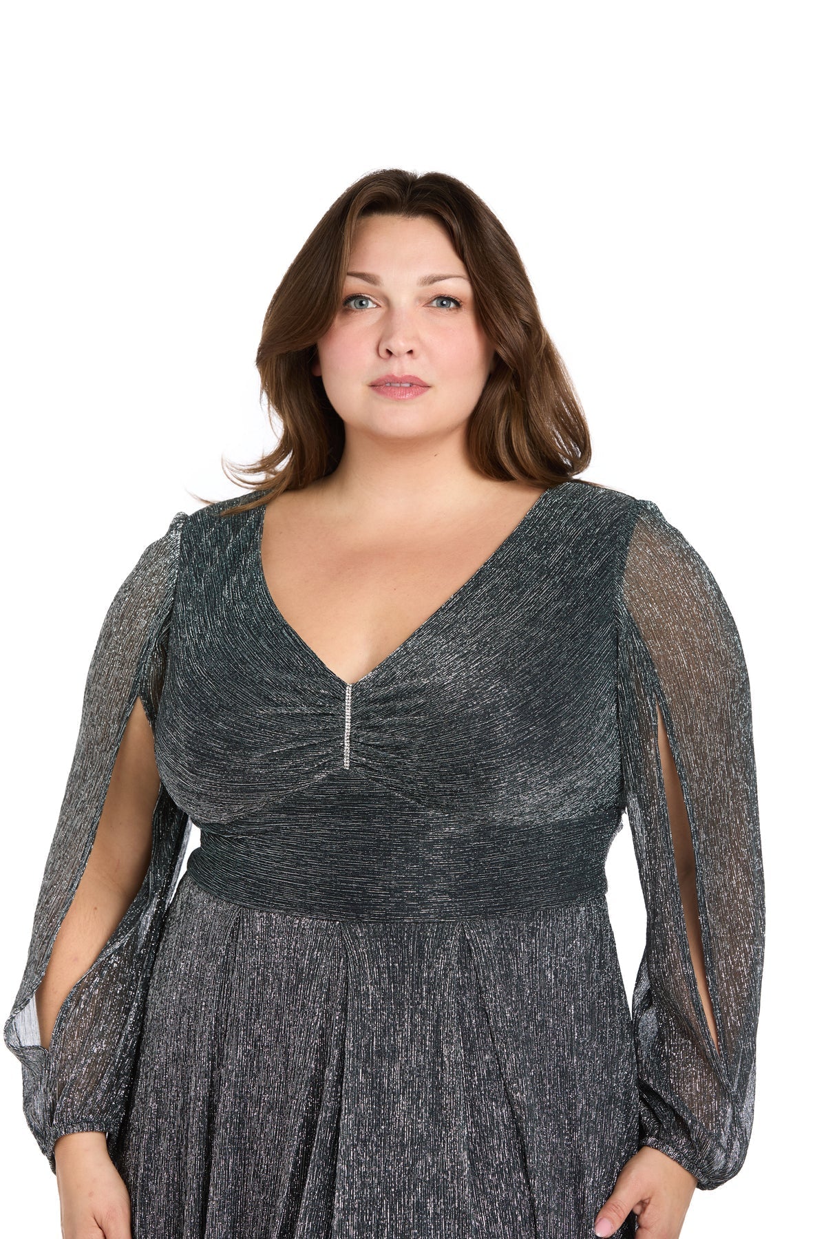 Plus Size Long Sleeve Metallic Dress Formal R&M Richards 3228W