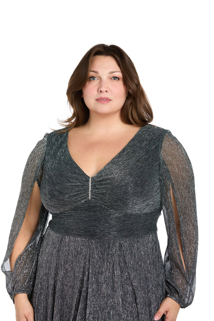 Plus Size Long Sleeve Metallic Dress Formal R&M Richards 3228W
